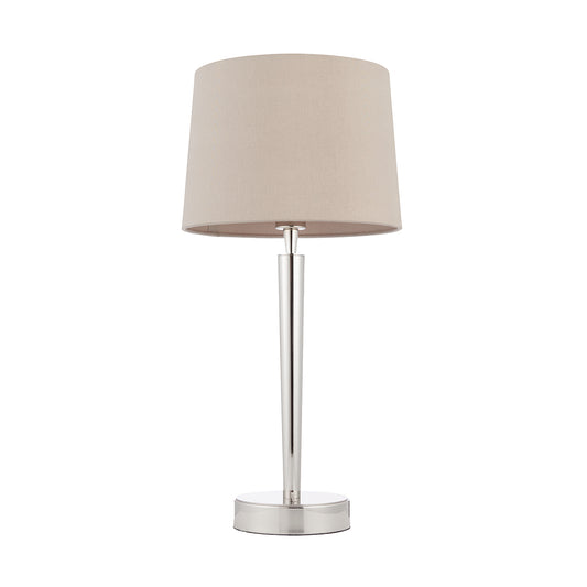 Sylas Table Lamp Usb in Bright Nickel and Mink Fabric