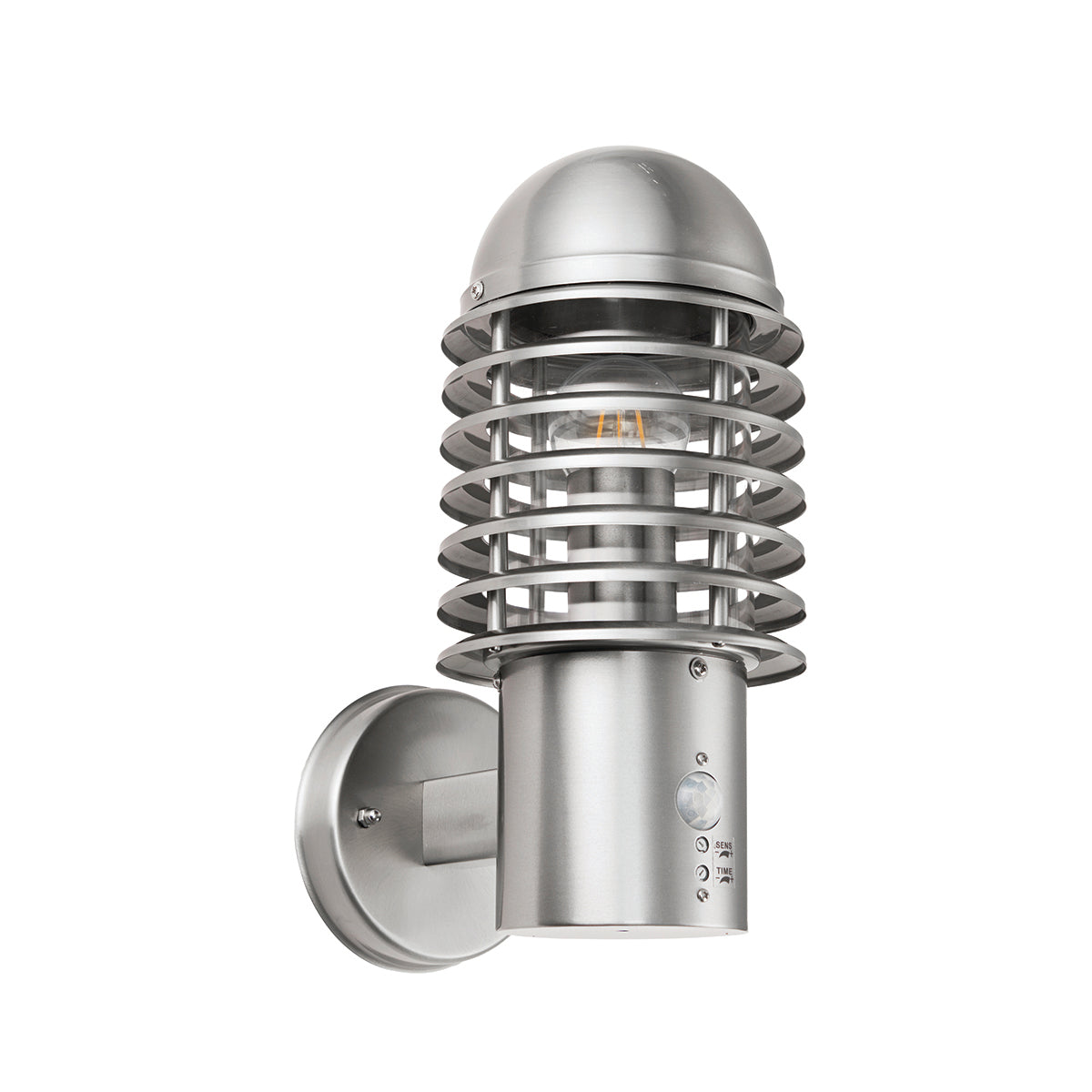 Clara PIR and Photocell Wall Light in Brushed Stainless Steel and Clear Polycarbonate