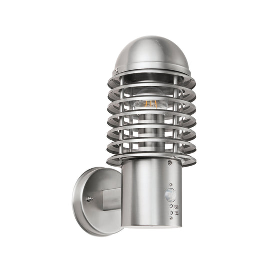 Clara PIR and Photocell Wall Light in Brushed Stainless Steel and Clear Polycarbonate