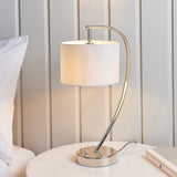 Seraphina Table Lamp in Bright Nickel and Vintage White Fabric