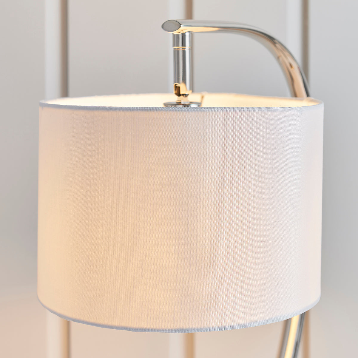 Seraphina Table Lamp in Bright Nickel and Vintage White Fabric