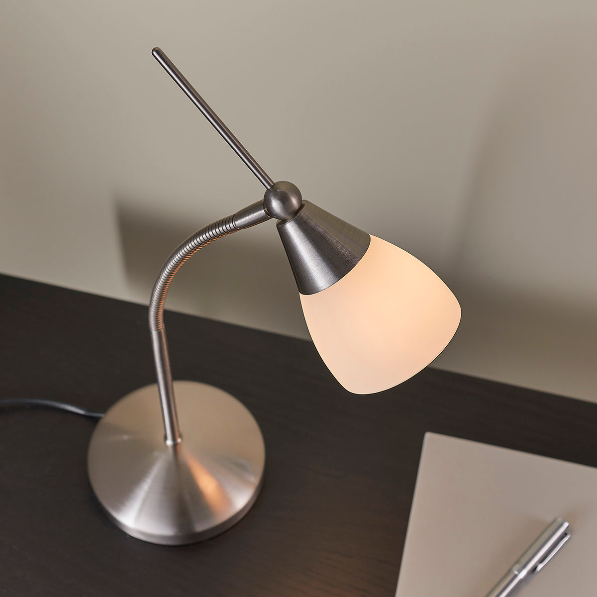 Satin chrome plate & white glass