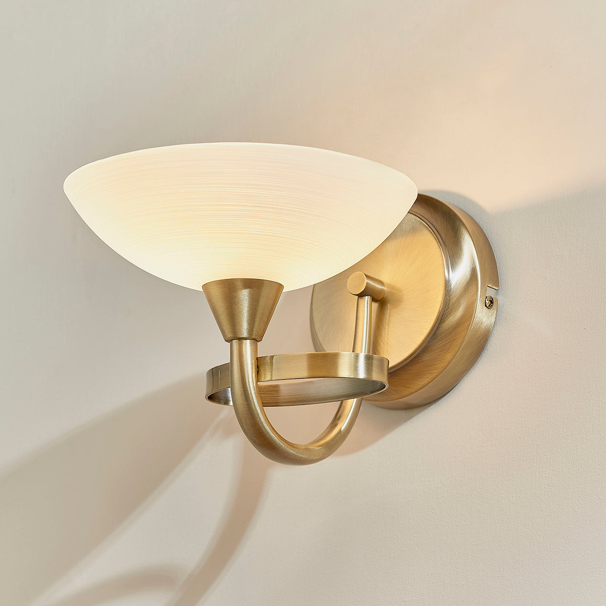 Antique brass plate & white glass