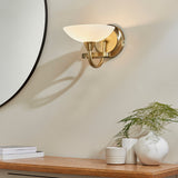 Antique brass plate & white glass