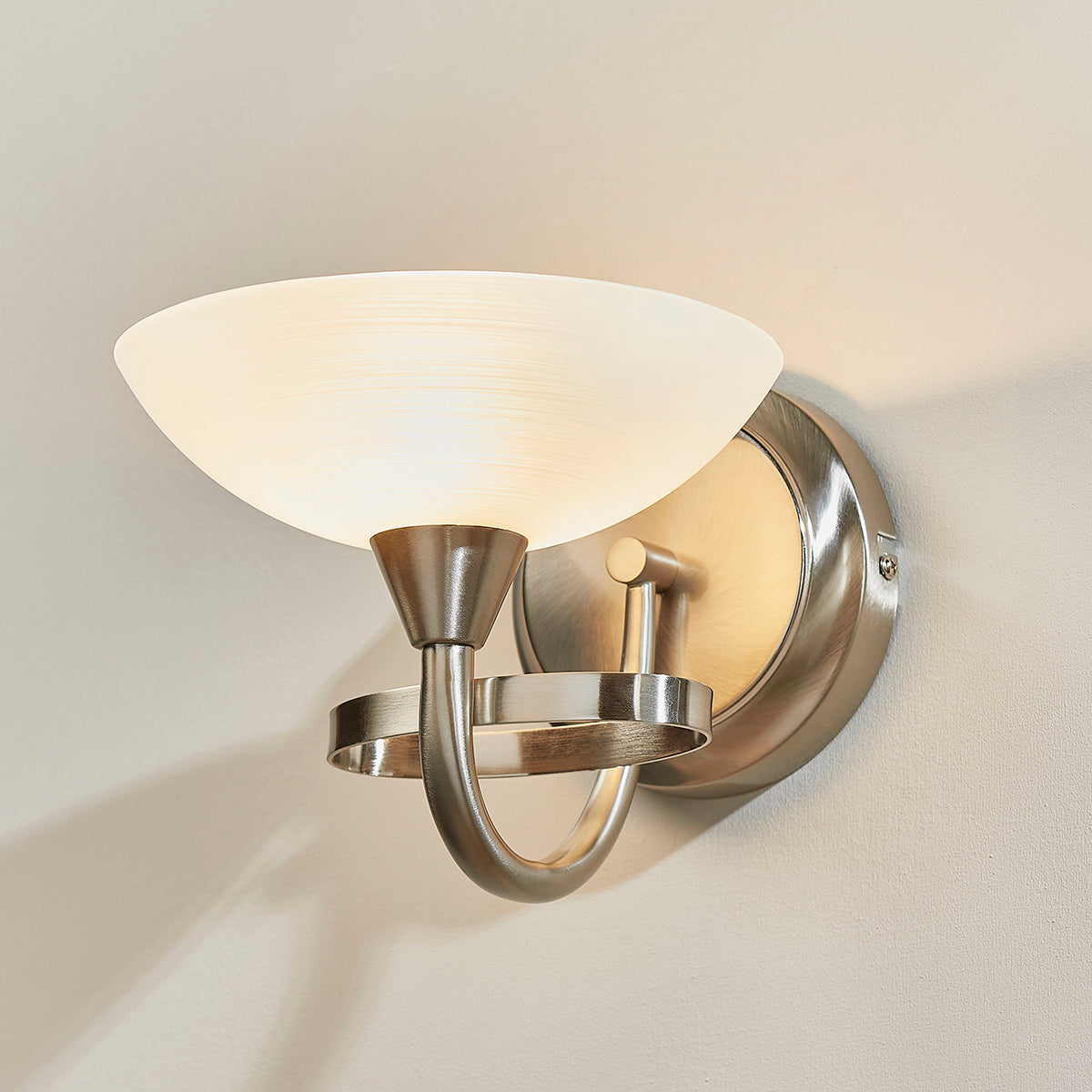 Satin chrome plate & white glass