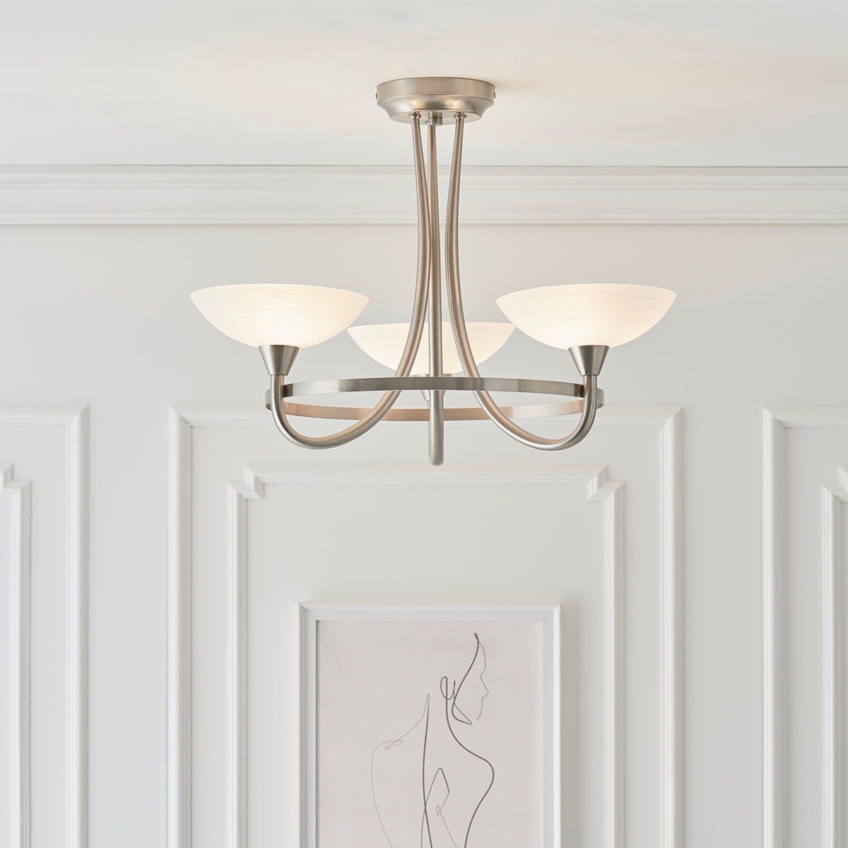 Satin chrome plate & white glass
