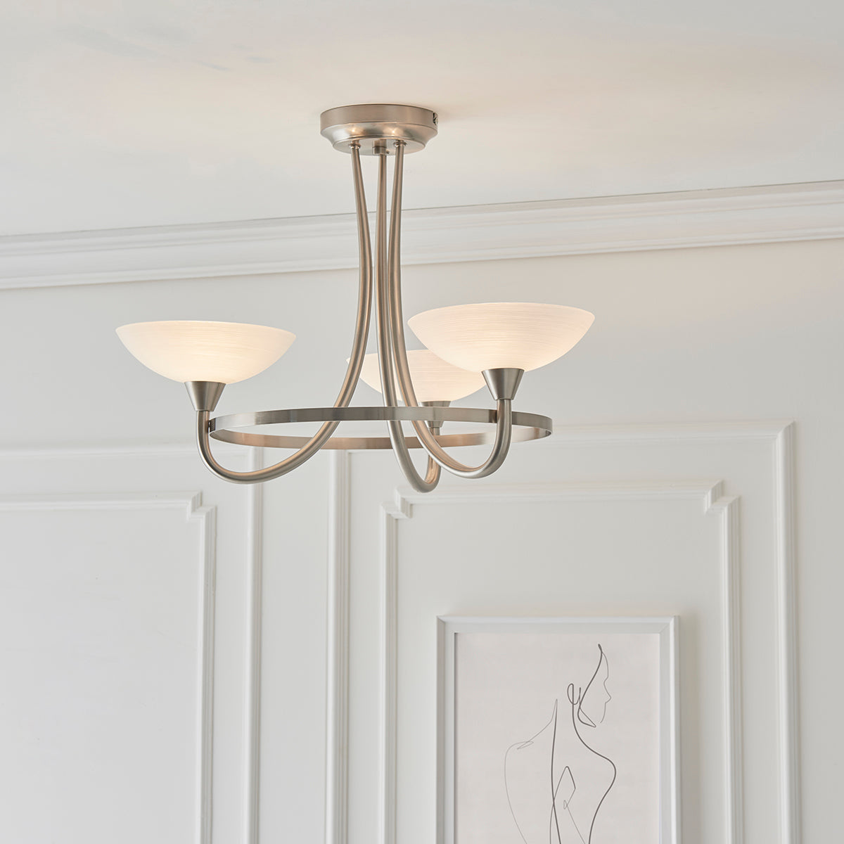 Satin chrome plate & white glass