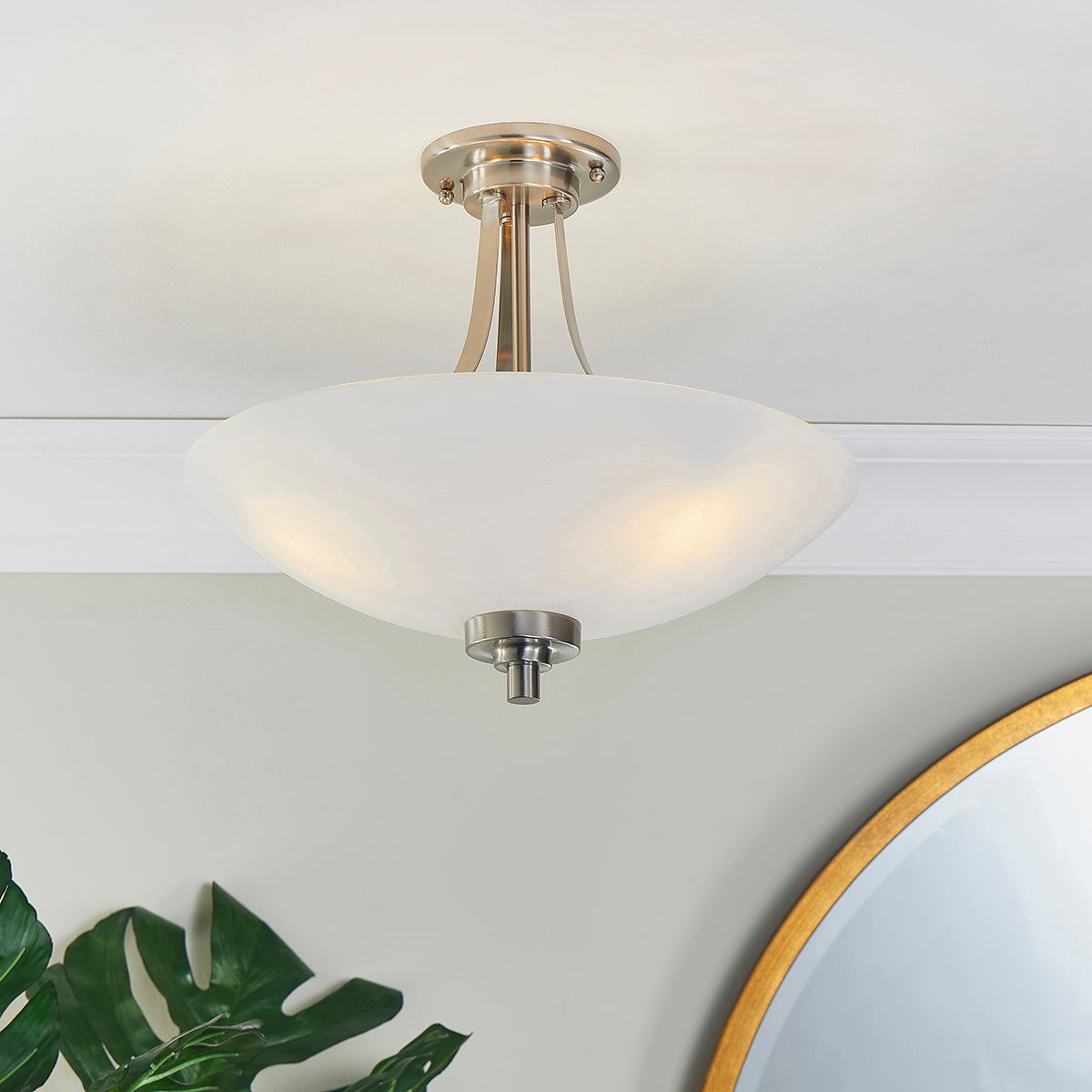 Satin chrome plate & white glass