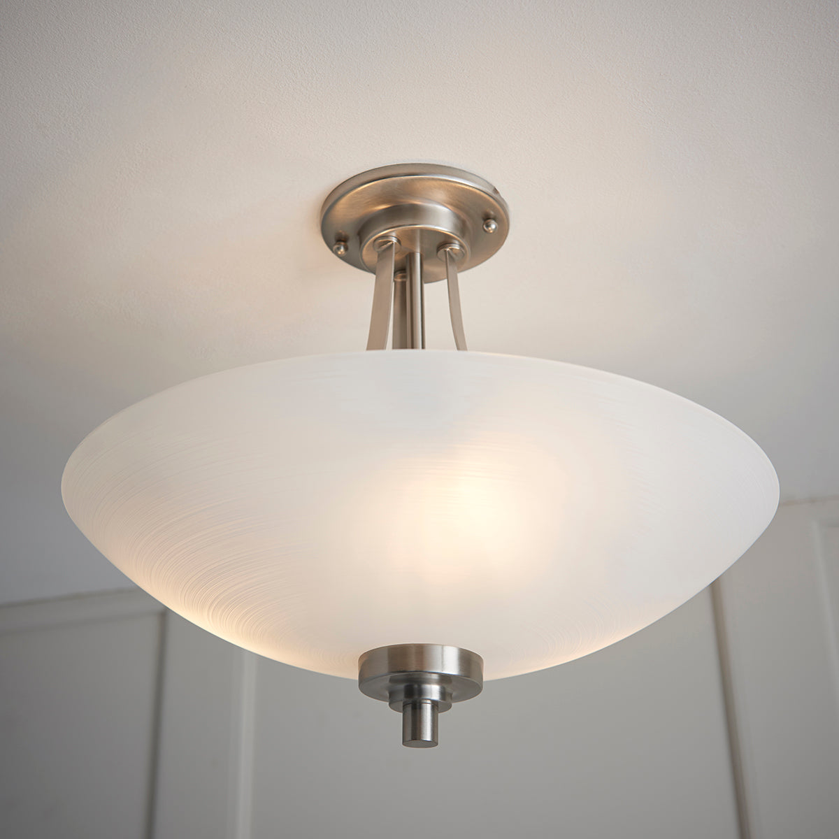 Satin chrome plate & white glass