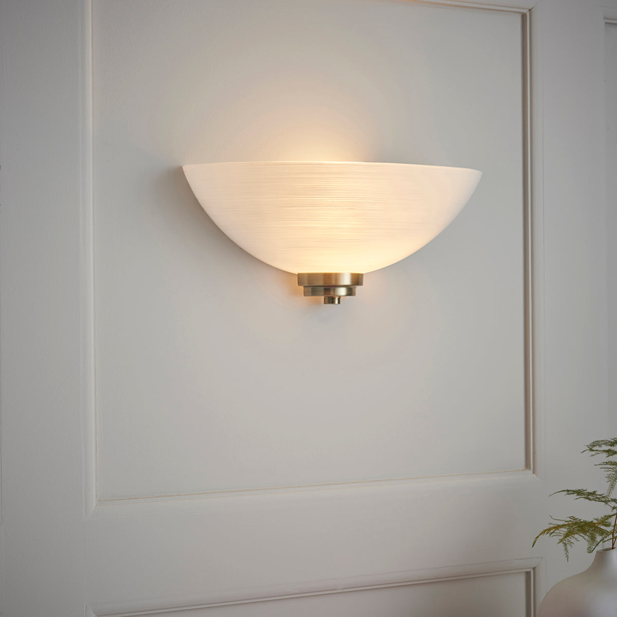 Antique brass plate & white glass