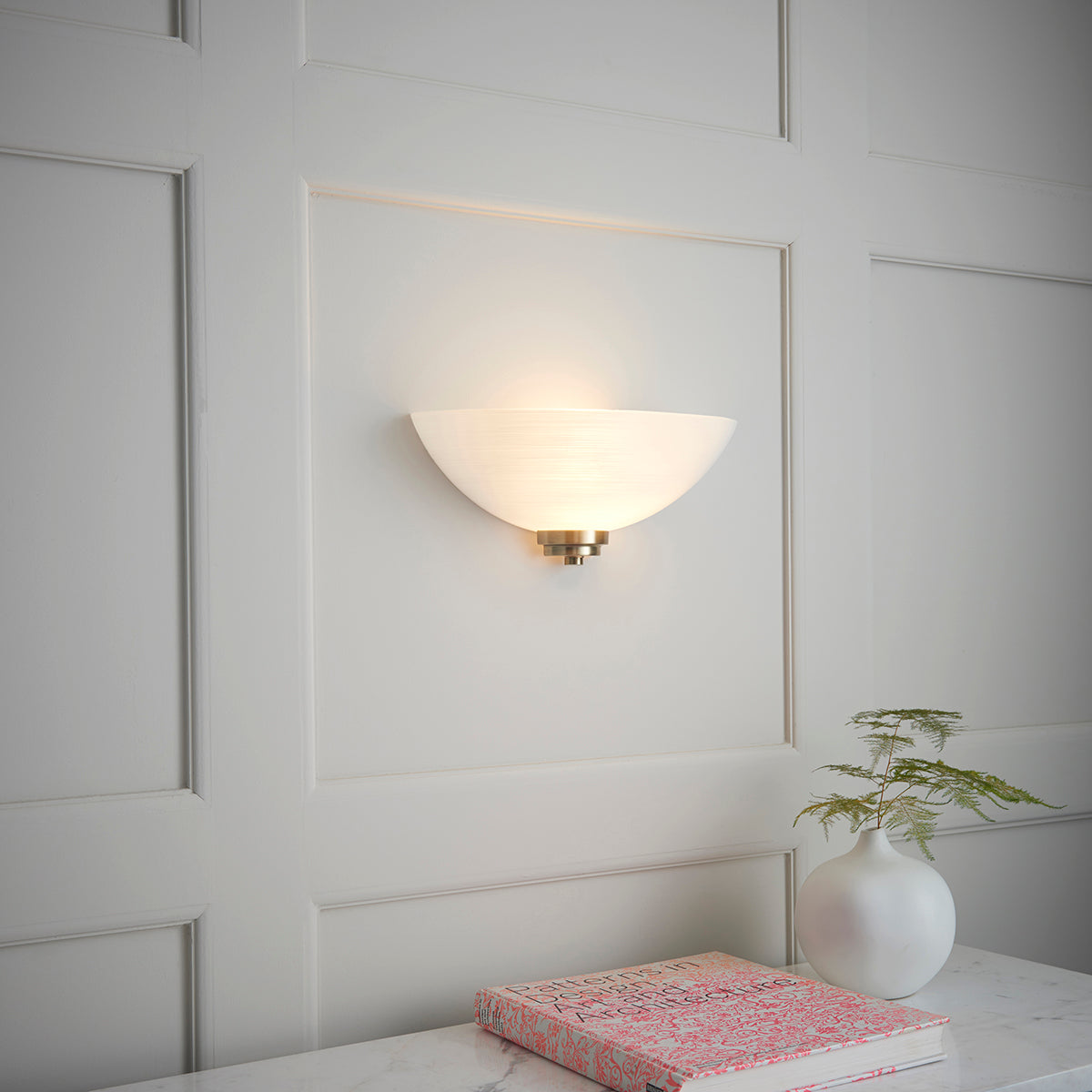 Antique brass plate & white glass