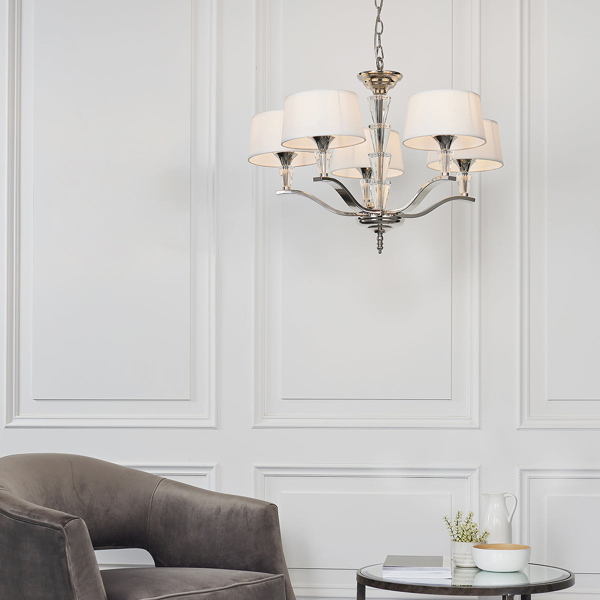 Chrome plate & vintage white fabric