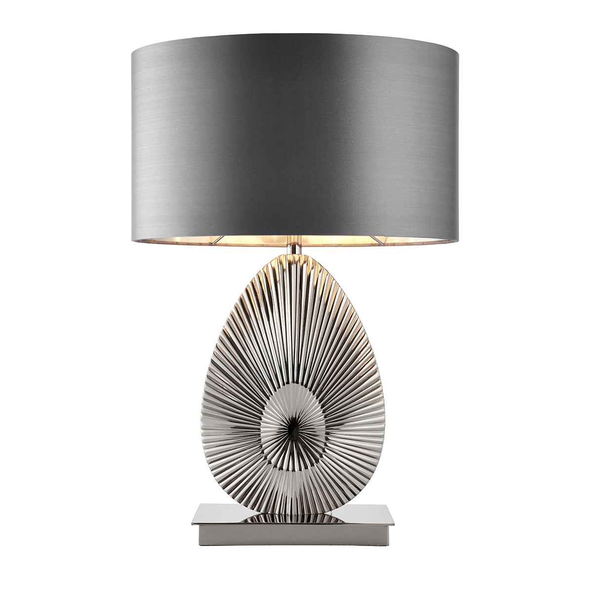 Polished nickel plate & grey fabric