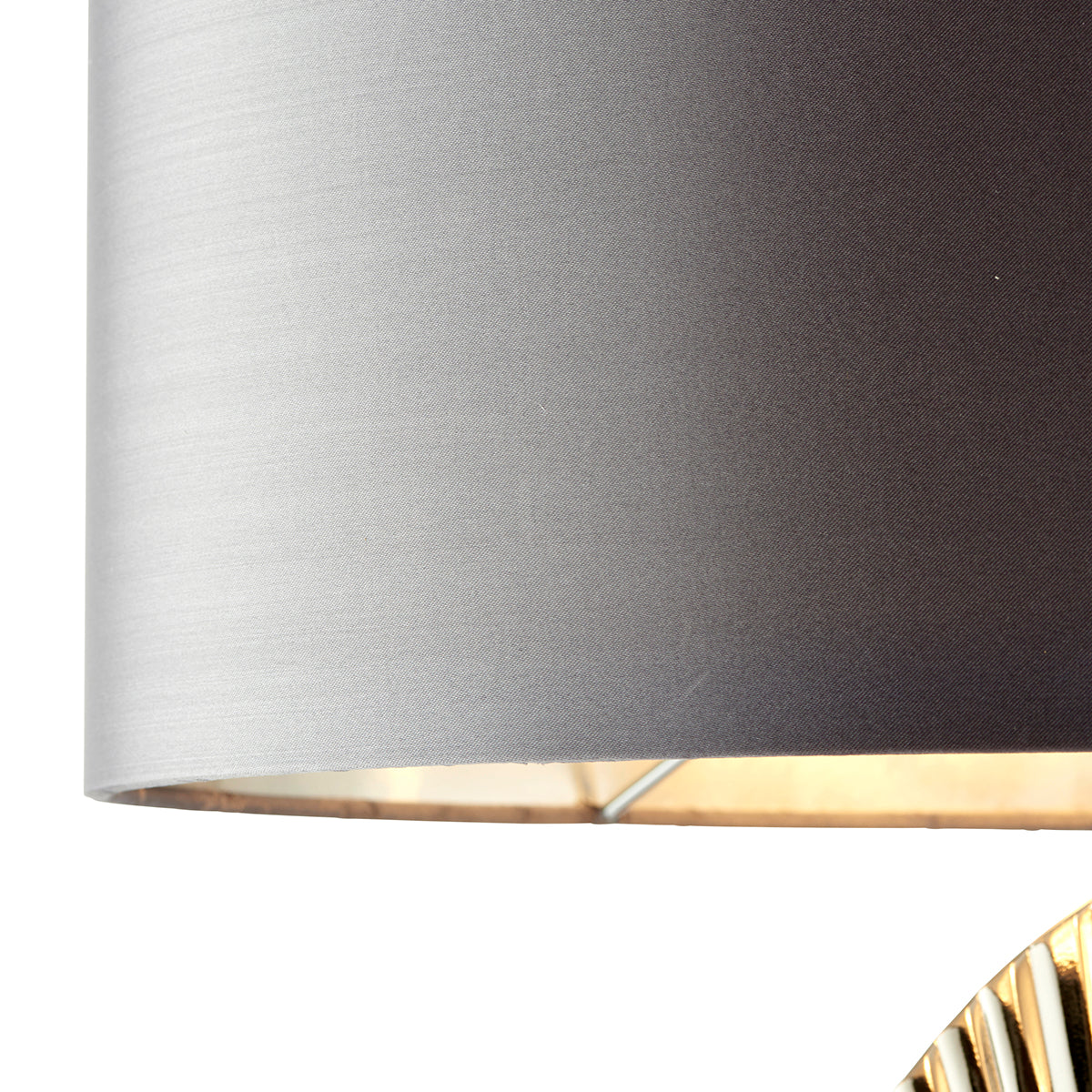 Polished nickel plate & grey fabric