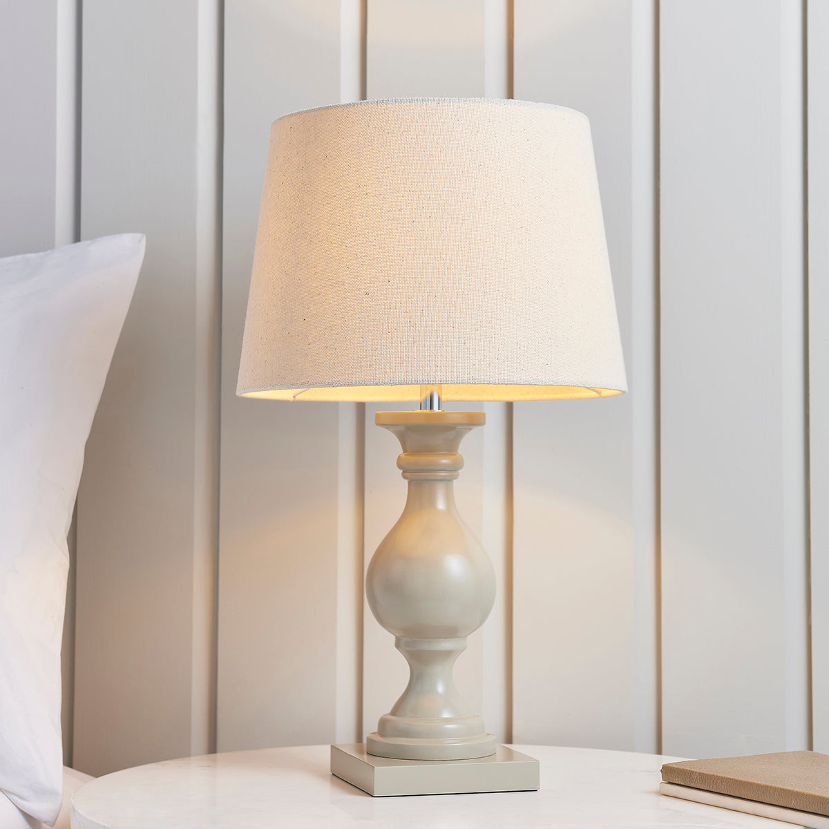 Taupe painted wood & ivory fabric