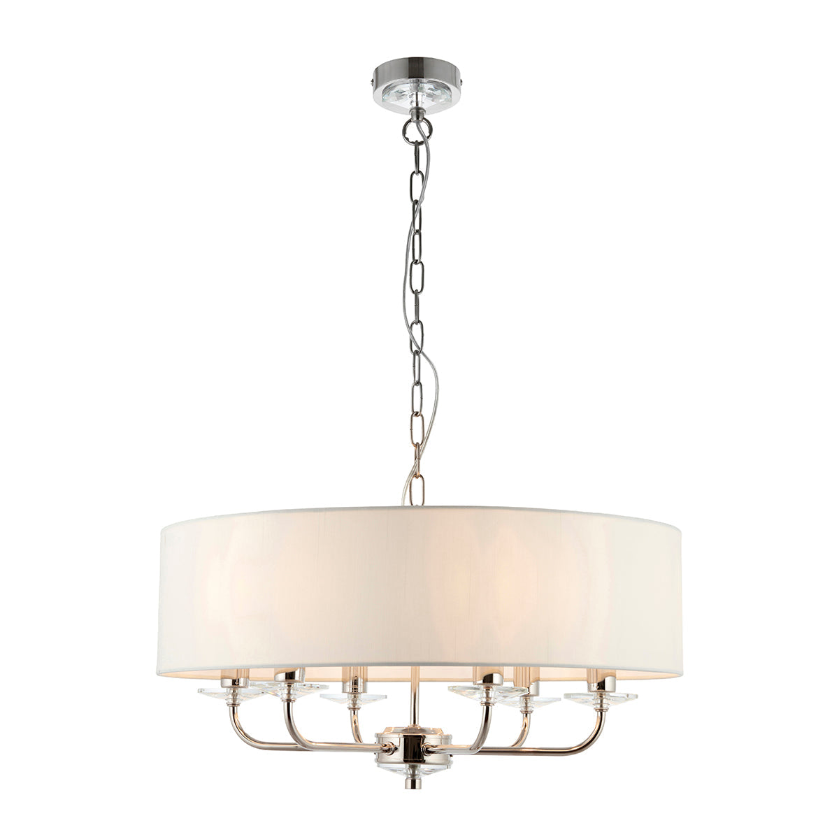 Bright nickel plate & vintage white fabric