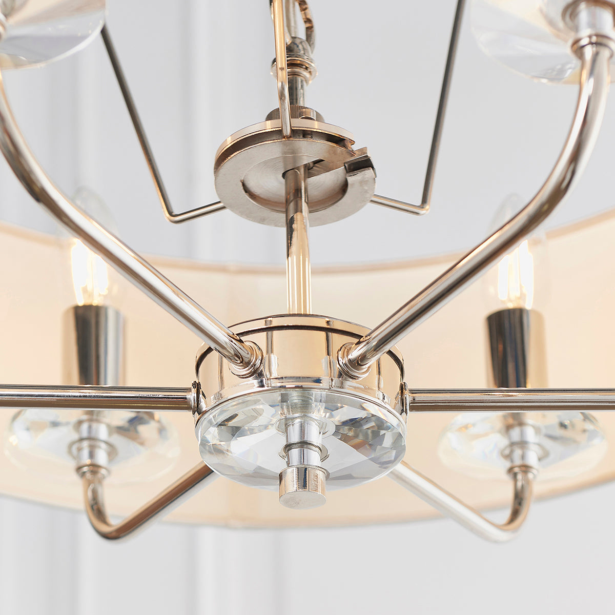 Bright nickel plate & vintage white fabric