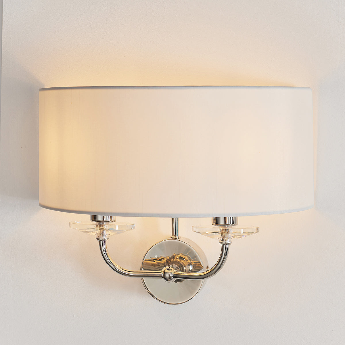 Bright nickel plate & vintage white fabric