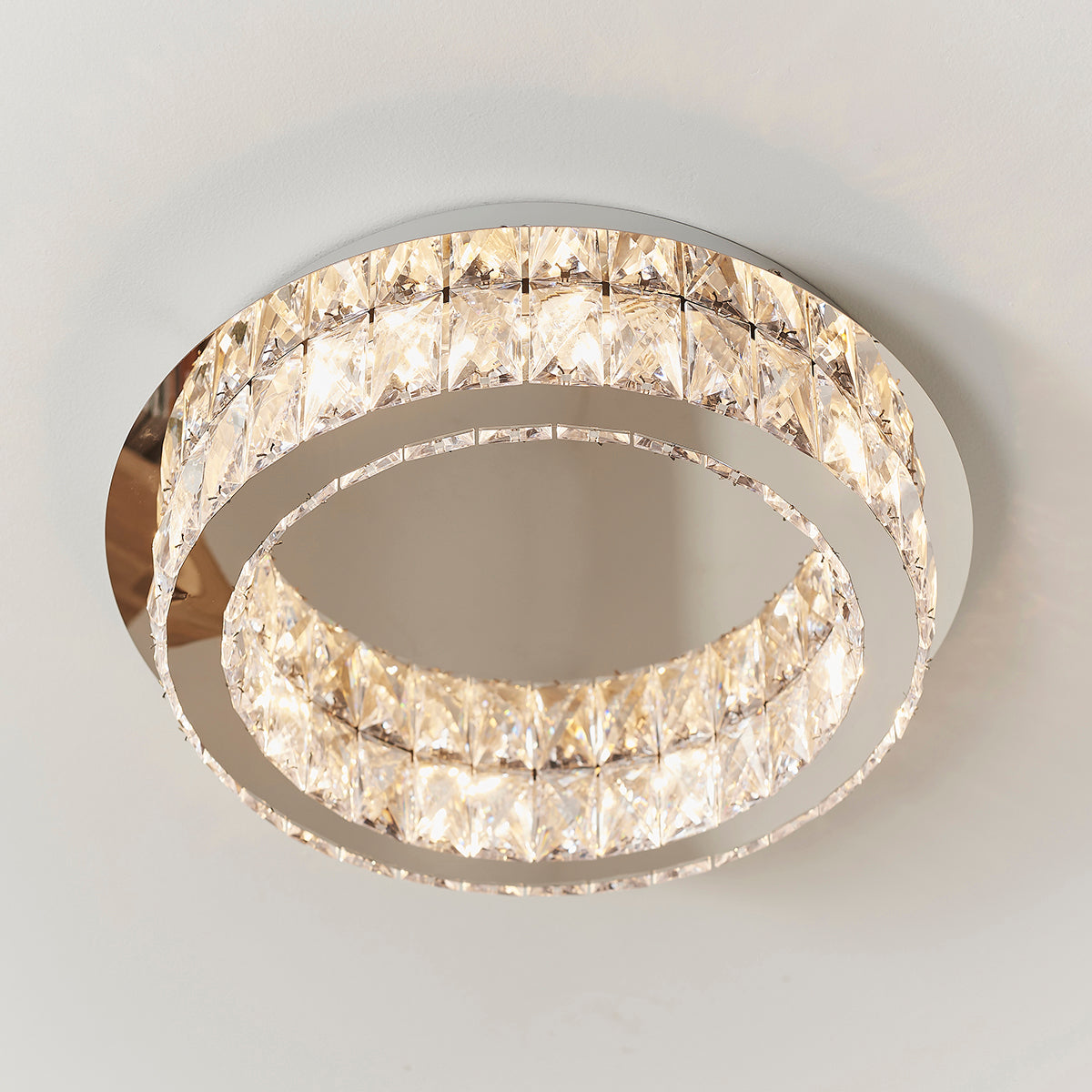 Chrome plate & clear faceted acrylic