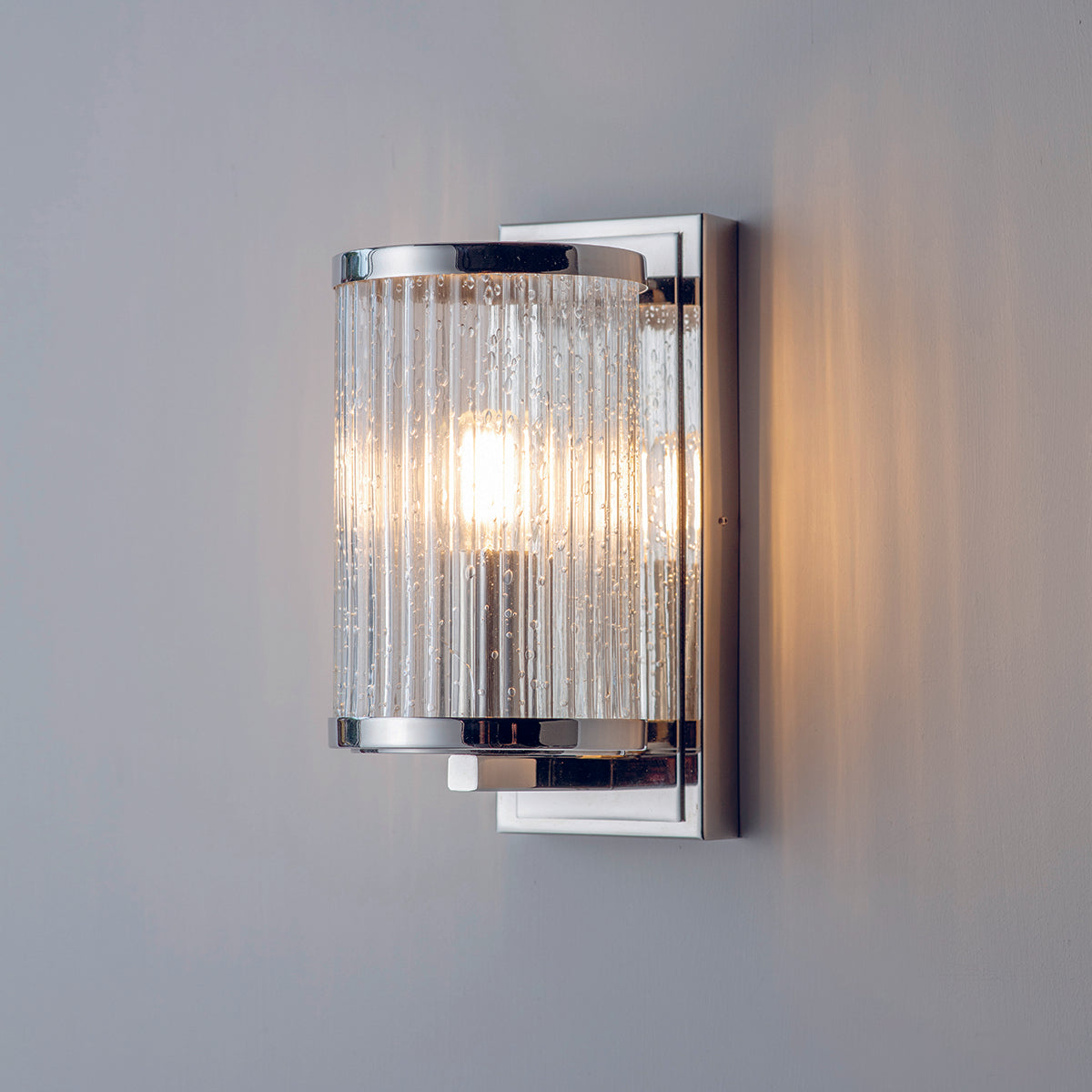 Bright nickel plate & ribbed bubble glass