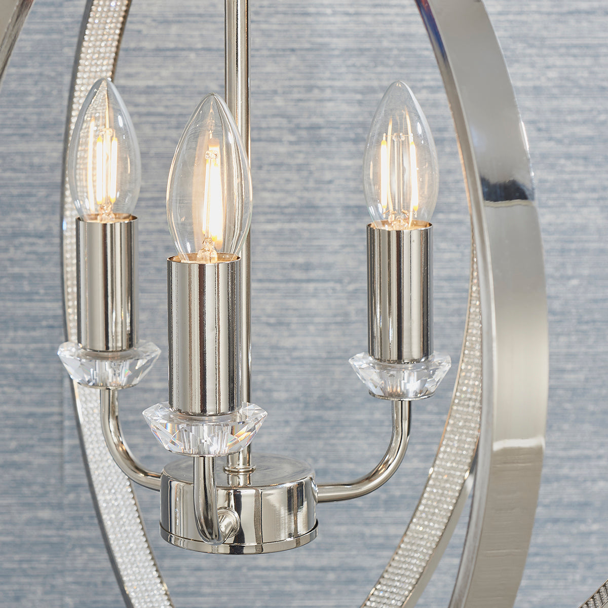 Bright nickel plate with clear crystal & faceted acrylic