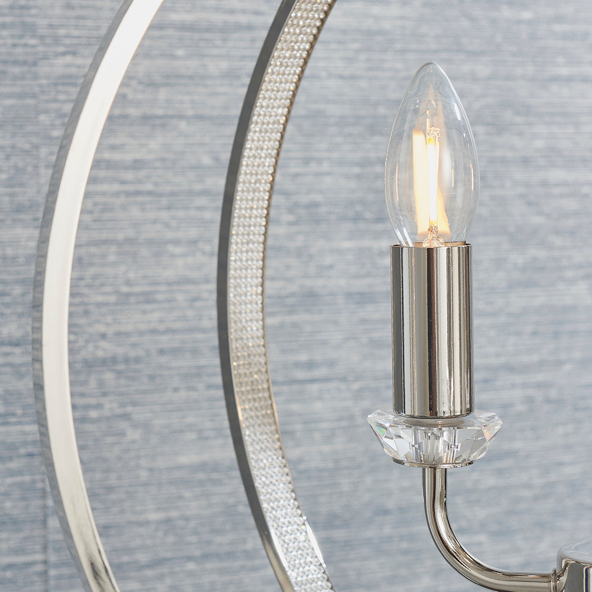 Bright nickel plate with clear crystal & faceted acrylic