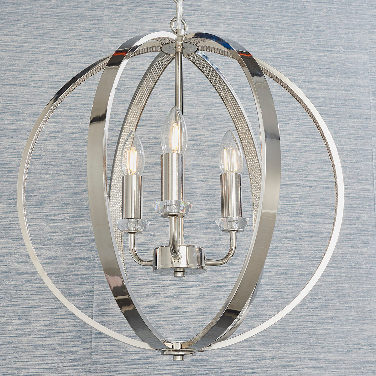 Bright nickel plate with clear crystal & faceted acrylic