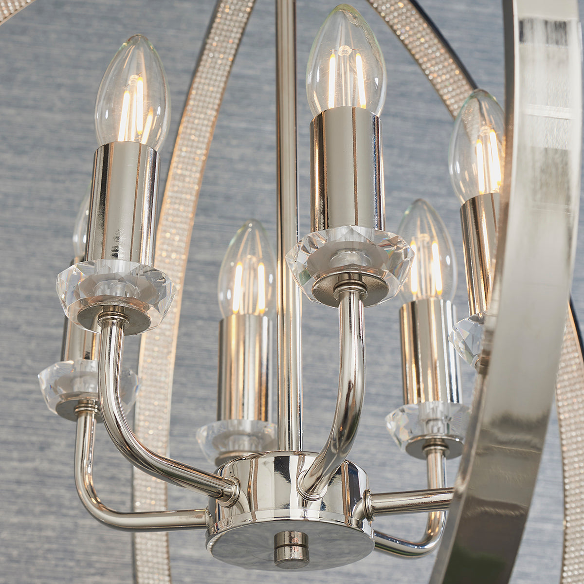 Bright nickel plate with clear crystal & faceted acrylic