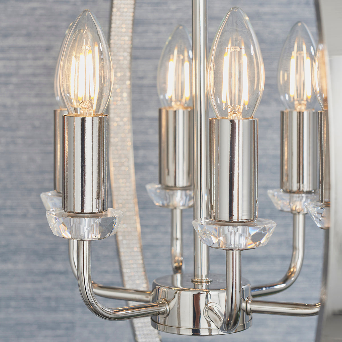 Bright nickel plate with clear crystal & faceted acrylic