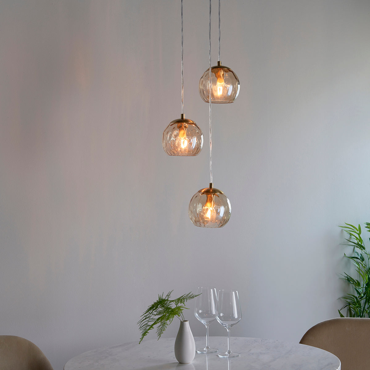 Satin brass plate & champagne lustre glass