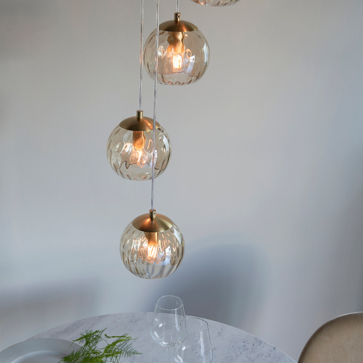 Satin brass plate & champagne lustre glass
