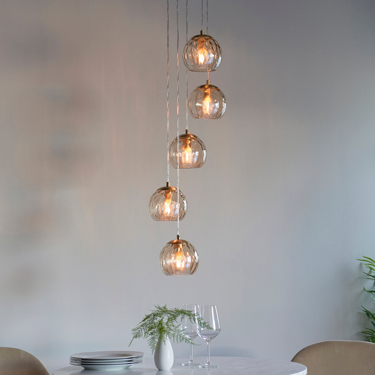 Satin brass plate & champagne lustre glass