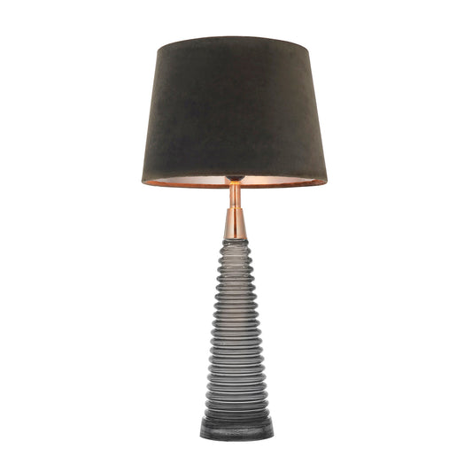 Charcoal ribbed glass, bright nickel plate & mocha velvet