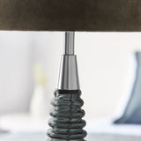 Charcoal ribbed glass, bright nickel plate & mocha velvet