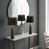 Charcoal ribbed glass, bright nickel plate & mocha velvet