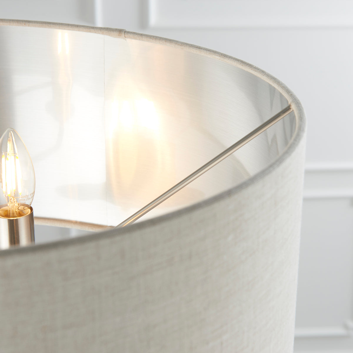 Brushed chrome plate & natural linen