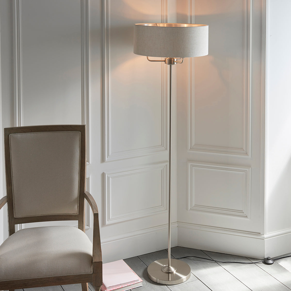 Brushed chrome plate & natural linen