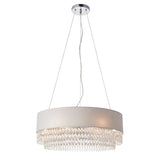 Silver grey fabric, clear glass & chrome plate