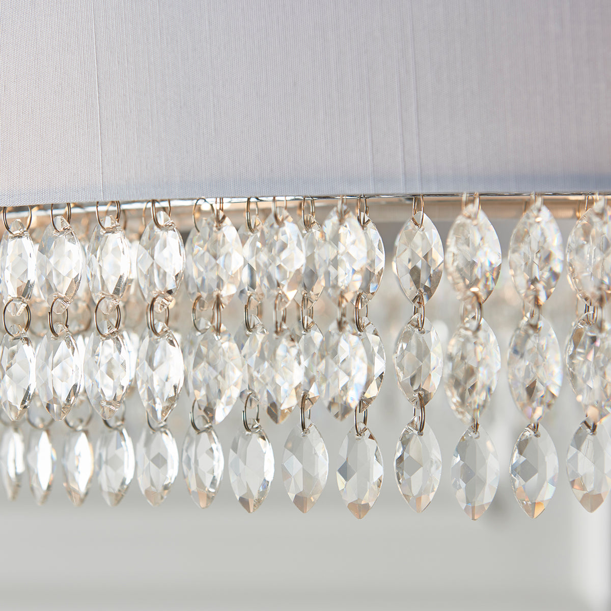 Silver grey fabric, clear glass & chrome plate