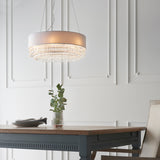 Silver grey fabric, clear glass & chrome plate