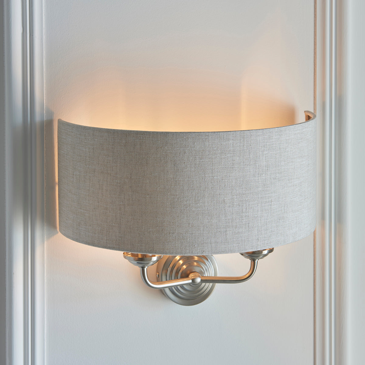Brushed chrome plate & natural linen