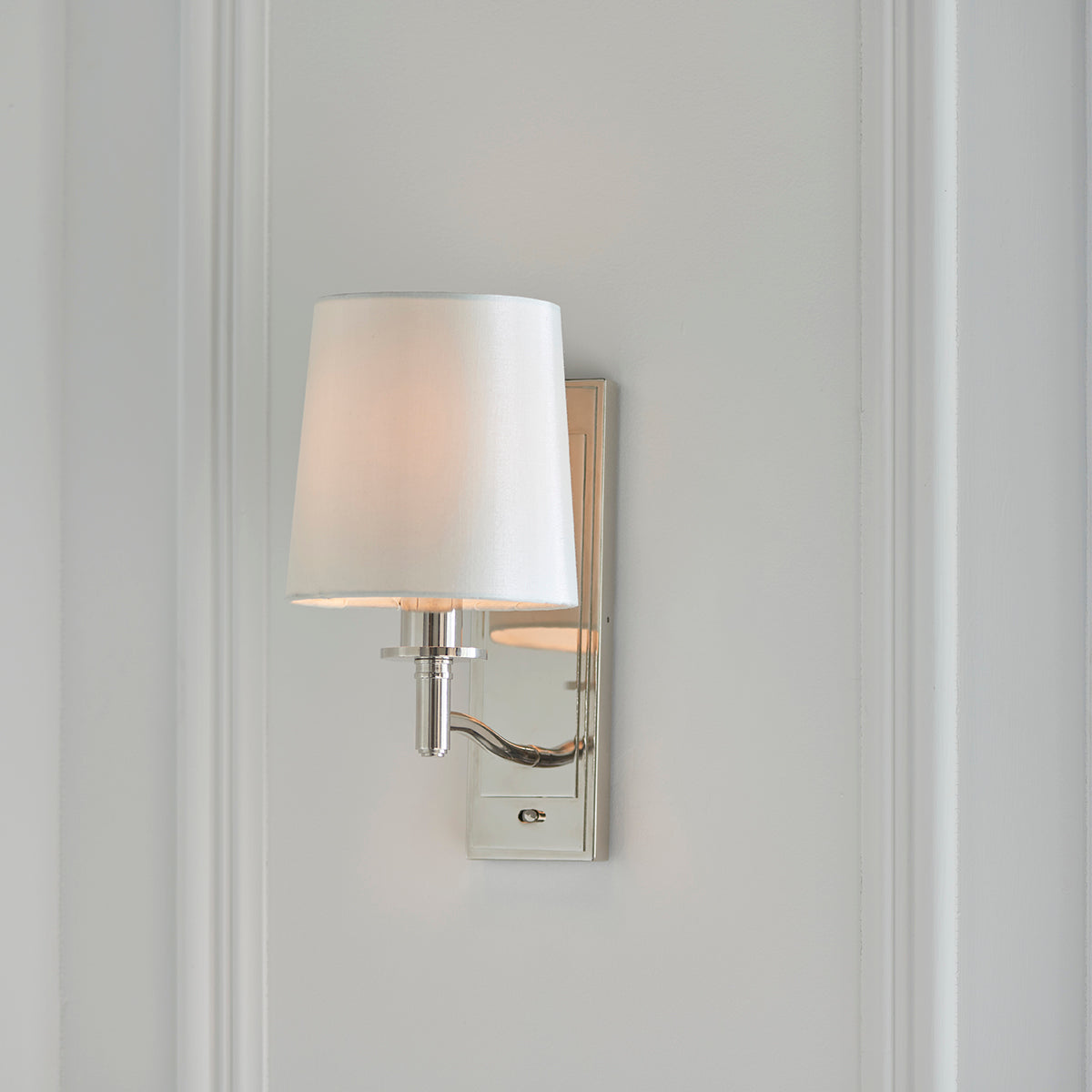 Bright nickel plate & vintage white fabric