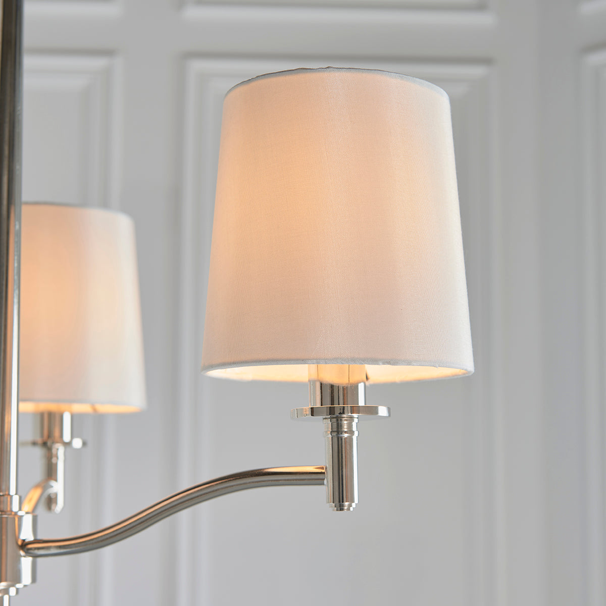 Bright nickel plate & vintage white fabric