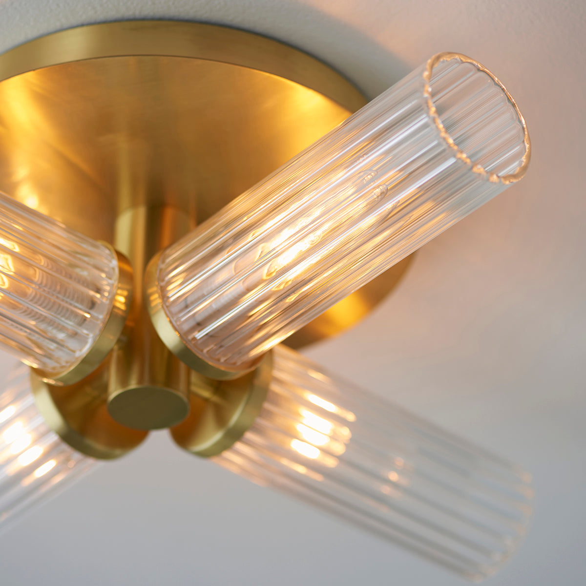Satin brass plate & clear ribbed glass