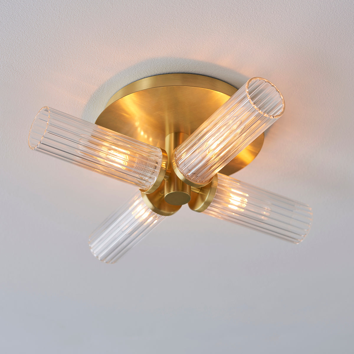 Satin brass plate & clear ribbed glass