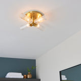 Satin brass plate & clear ribbed glass