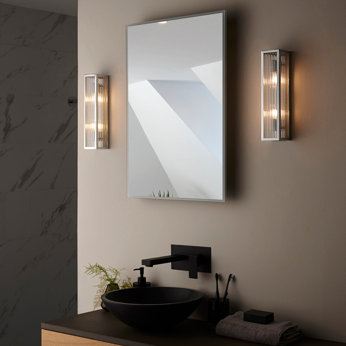 Chrome plate & clear ribbed glass