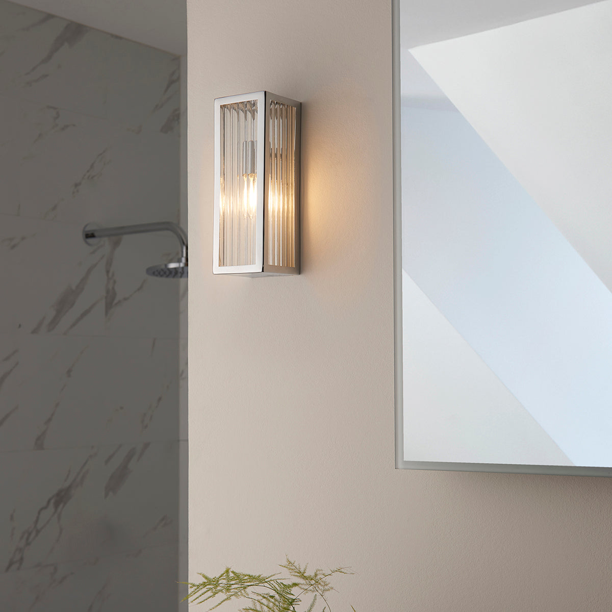 Chrome plate & clear ribbed glass