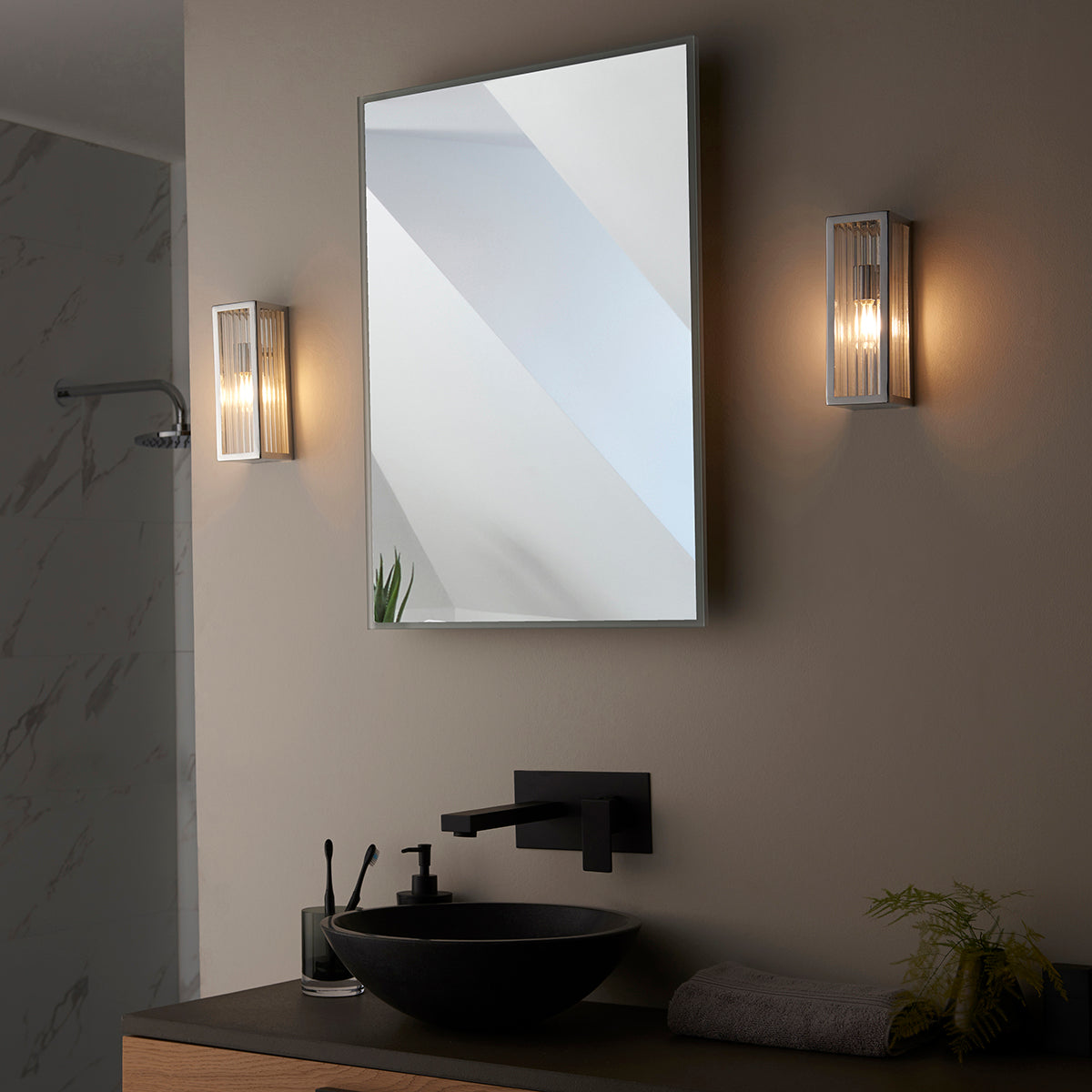 Chrome plate & clear ribbed glass