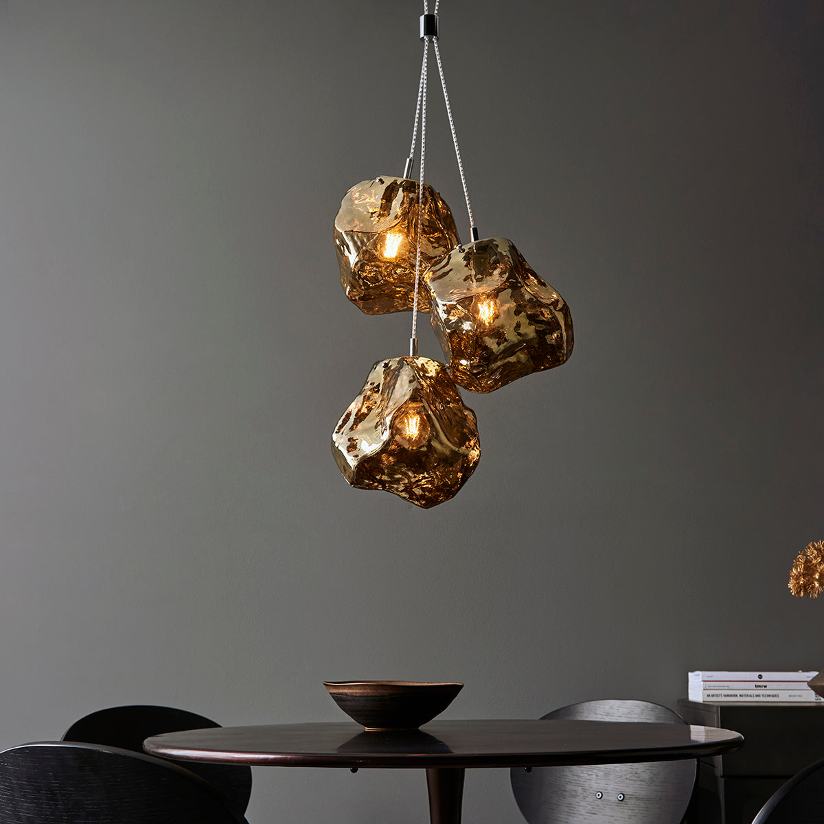 Bronze metallic glass & chrome plate